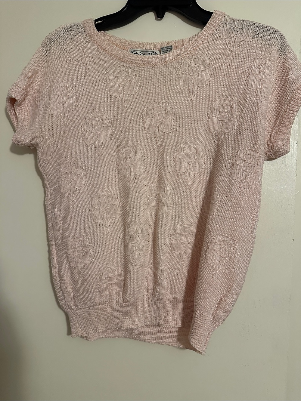 Women’s Crewneck Short-Sleeve Knit Sweater - Light Pink